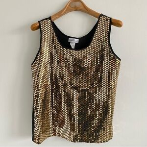 Impressions of California Black & Gold Sequin Sleeveless Top Size Medium